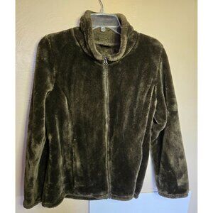32 Degrees Ladies Faux Fur Olive Green Full Zip Jacket Fall Warm Outdoors Casual
